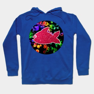 Red fish on the background of multi-colored bubbles Hoodie